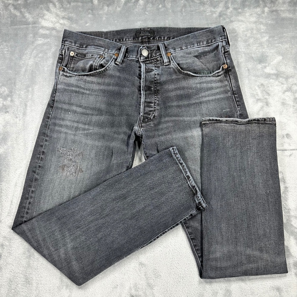 Polo Ralph Lauren Sullivan Slim Jeans 32x30 Faded Black Distressed Stretch Denim